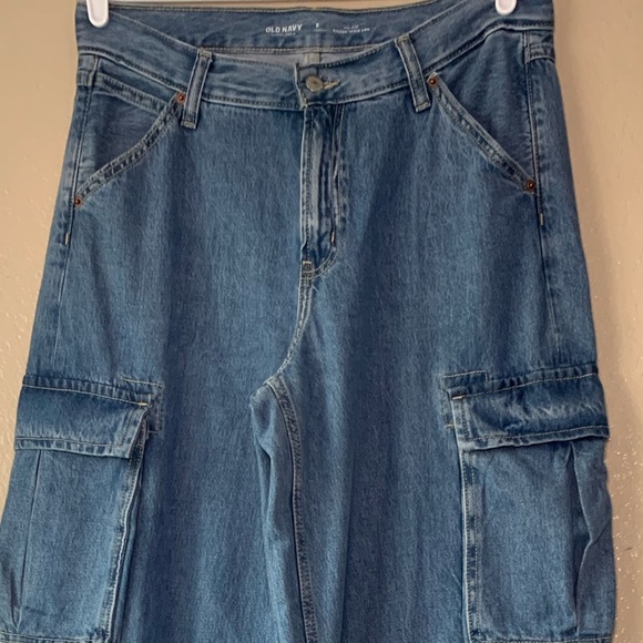 Old Navy Mid-Rise Baggy Wide-Leg Boho Y2K Cargo Denim Jeans Size 8 Tall - Picture 4 of 9